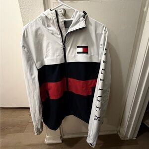 Tommy Hilfiger Men's White, Navy, and Red Windbreaker